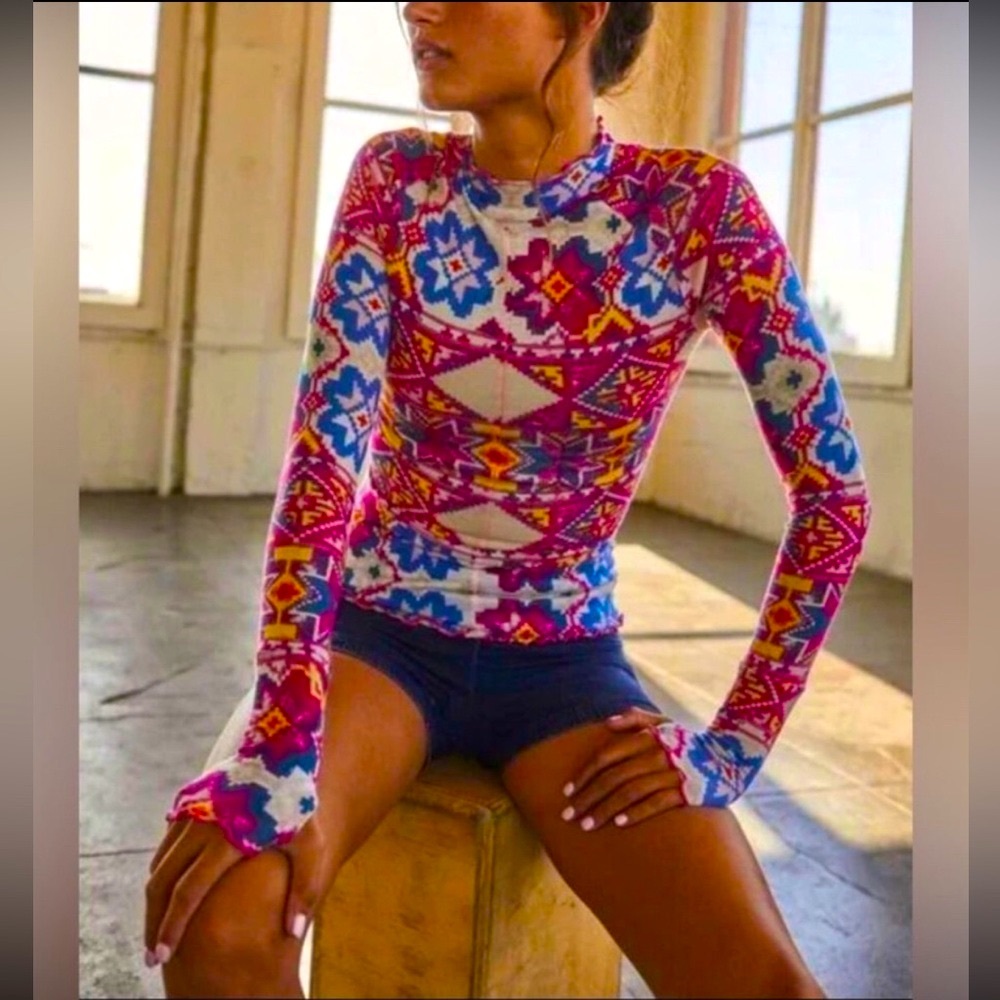 SALE🎉FP MOVEMENT Printed High Jump Long Sleeve / Fair Isle Magenta / XS
